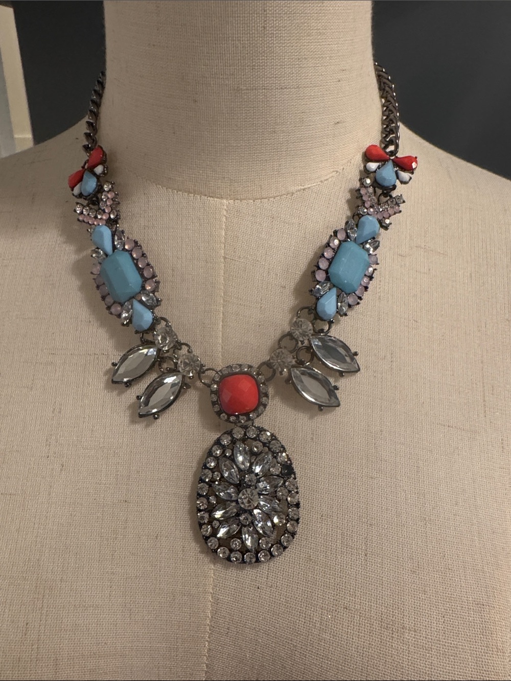 J. Crew Statement Necklace. Modern J. Crew Teal Coral Color Rhinestone Necklace